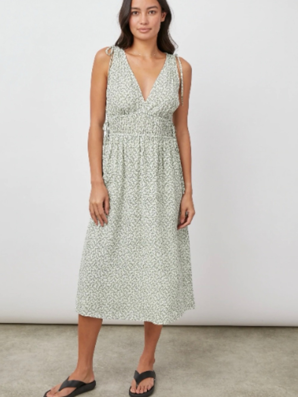WORN ONCE Rails Sage Floral Tie-Shoulder V-Neck Midi Dress SZ XL